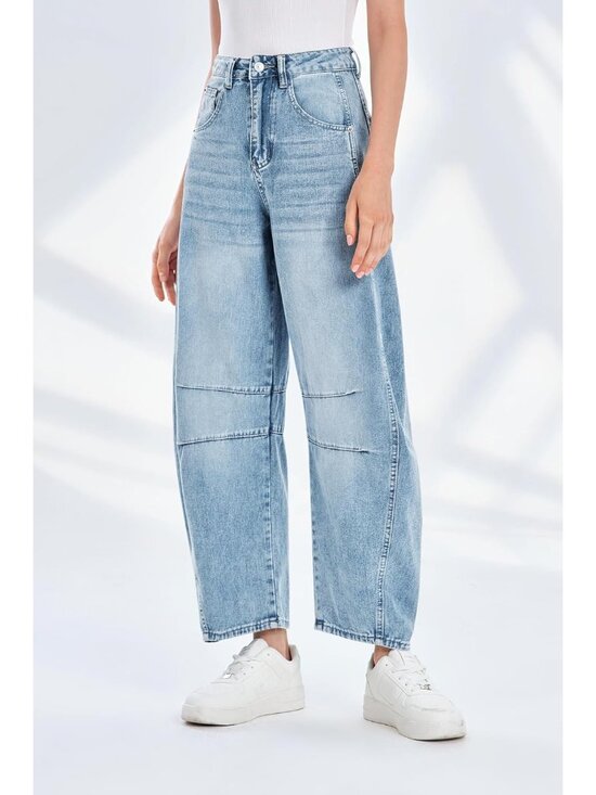 Women's Baggy Boyfriend Jeans Vintage Wide Leg Mid Rise Barrel Denim Ankle Pants - Picture 3 of 5